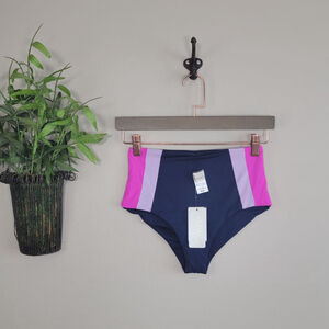 NEW L*Space Portia Girl High Waist Cheeky Bikini Bottom Blue Pink Purple M